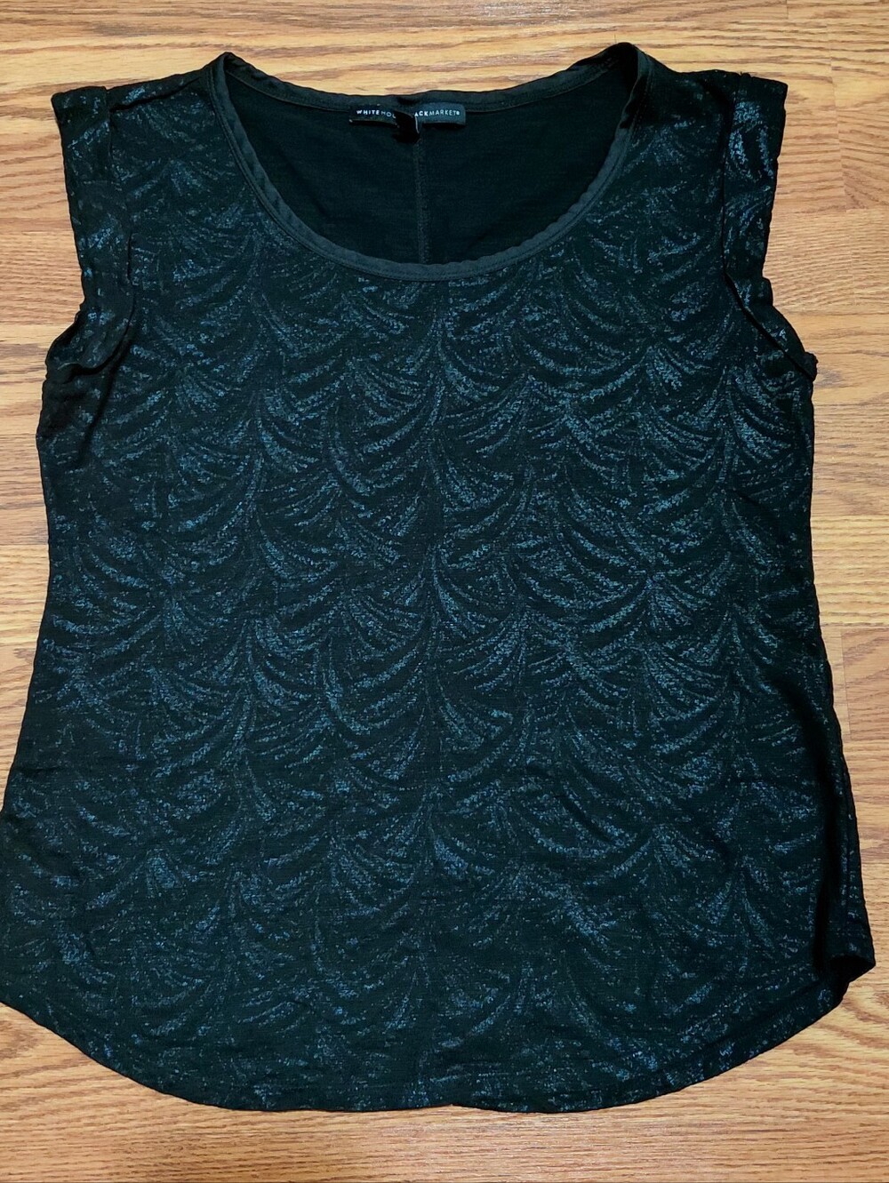 White House Black Market Shirt Women Size Small Black Short Sleeve Rolled Top